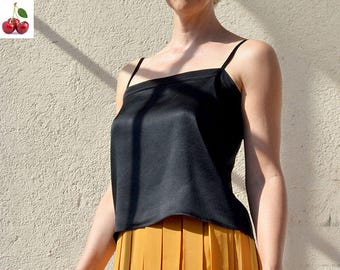 Chantal Thomass black silk Top vintage french 90's Camisole in black silk Top romantic grunge french black silk top