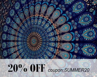 Blue Tapestry Wall Hanging Mandala Tapestries Indian Cotton Bedspread Picnic Bedsheet Blanket Wall Art Hippie Tapestry