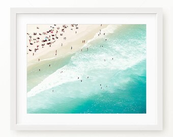 Beach Photography Aerial People on the Beach Art Aerial Beach Photo, People On Beach Photo Ocean Aerial Photography Digital Print Download