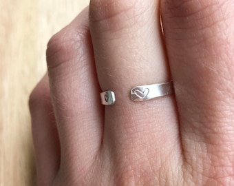 Silver Initial Ring, Initial Ring, Stamped Ring, Personalized Ring, Initial Cuff Ring, Cuff Ring, Silver Stacking Ring