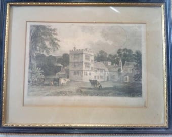 Antique Engraving cotele house Cornwall - Rolph after All - Vintage Farm Manor Framed Antique Print