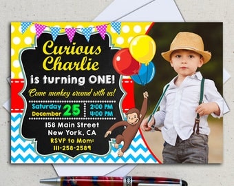 Curious George Invitation/ Curious George Birthday Invitation/ Curious George Party Invitation/ Curious George Chalkboard Invitation