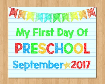 First Day of Preschool Sign - First Day of School Sign - Boy First Day Sign - 1st Day of School Photo Prop - Back to School - September 2017