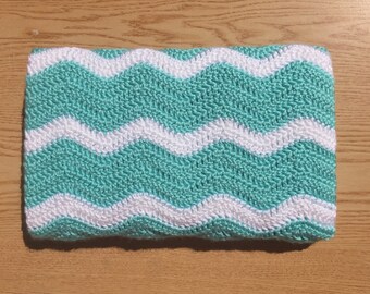 Robin's Egg Blue Crochet Baby Blanket/ Crochet Chevron Blanket/ Crochet Ripple Blanket/ Gender Neutral Baby Blanket