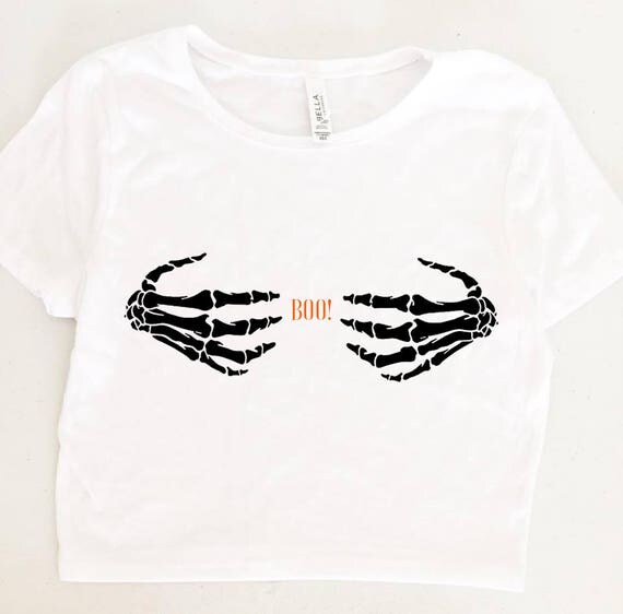 skeleton hands on breast crop top