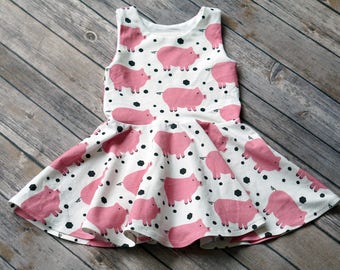 Pig Dress. Piggie Dress. Baby Dress. Toddler Dress. Little Girl Dress. Twirl Dress. Twirly Dress. Comfy Dress. Play Dress. Farm Dress.