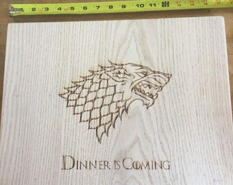 Game of thrones cutting board serving tray house stark. 15.5"x 11.5" 1.3"thick solid oak hardwood board