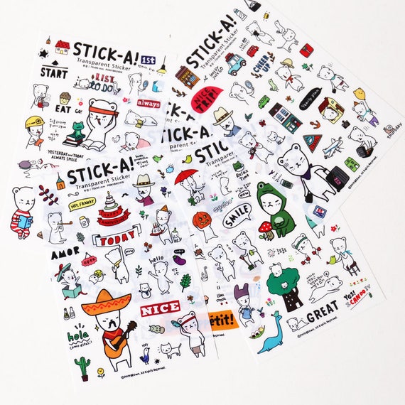 6 sheets pack cute doodles 2 stickers clear labeling sticker