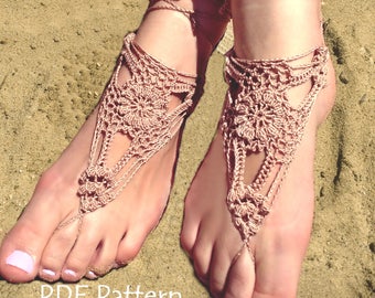 Crochet Barefoot Sandals Pattern Bridal Barefoot Sandals Beach Pool Wedding DIY Anklet Footless sandals PDF Tutorial Nude shoes Toe thongs