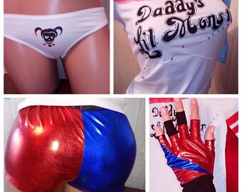 Harley quinn costume harley quinn cosplay suicide squad harley quinn shorts t-shirt daddys lil monster panties glove costume for kids Puddin