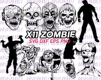 zombie svg, zombie head, ghost svg, halloween, walking dead, skull head, eps, png, dxf, silhouette, line art, vector, vinyl, decal, stencils