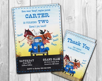 Little Blue Truck Invitation, Little Blue Truck Birthday, Little Blue Truck Invite, Party, Printables, Custom, FREE Thank You Card