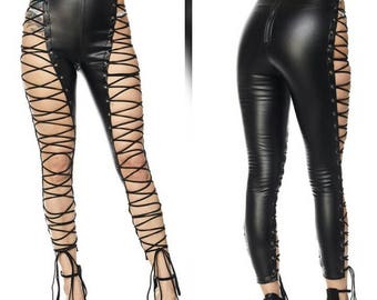 Leather Pants High Waist Black biker pants 90s Women Clothing
