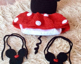 Incredible Minnie Mouse costume with unusual shoes, newborns baby costume crochet, handmade