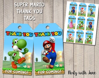 Super Mario Thank You Tags, Favor Tags, Party Decor, Birthday Decoration, Supplies, Printable