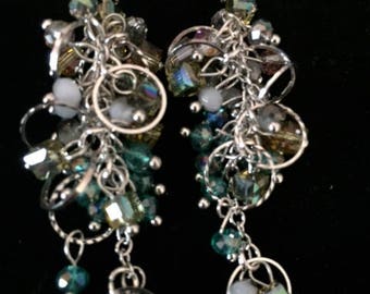 Silver Earrings / Cluster Earrings / Green Earrings / Drop Earrings / Statement Earrings / SDangle Earrings / Gift For Her / Bridesmaid Gift