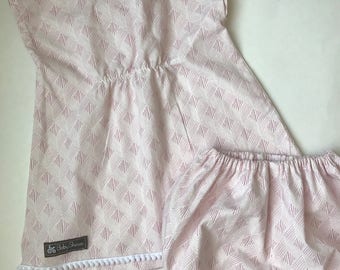 Little girl sz 3 preshrunk cotton top/bloomer. Pink/white