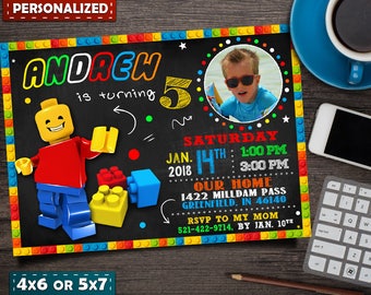 Lego invitation- Lego Party- Lego Birthday Invitation- Lego Movie Invitation- Boy invitation- Lego Invitation with photo- girl Invitation