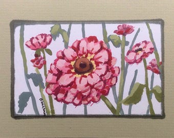 Mini Zinnias Painting Flowers Garden Plants Original Art Painting by Linda Blondheim