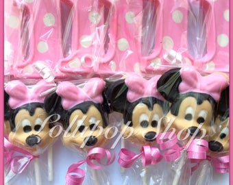 12 Minnie Mouse inspired chocolate lollipops (Birthday, Disney, Party, Minnie Mouse party favors)