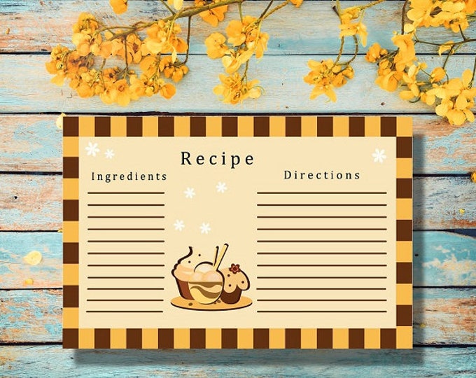 Printable gifts.Digital Card Recipe Dessert Gift for women. Printable card to record recipes for cooking.