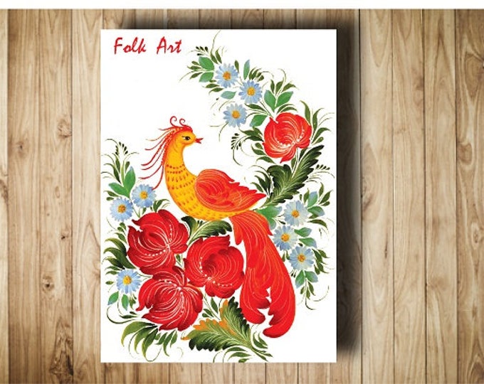 Printable gifts. Home decor. Wall Art Digital Print Folk Art The bird of happiness and good luck