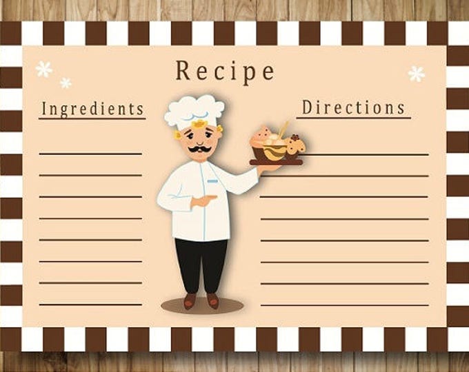 Print for home Digital card recipe chef. Printable gifts. Card for recording recipes