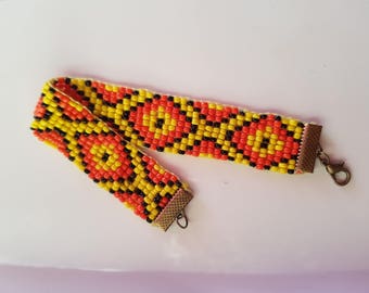 orange and yellow seed beads bracelet