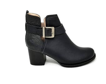 Black Leather Boots Black Leather Shoes Woman Gray Shoes