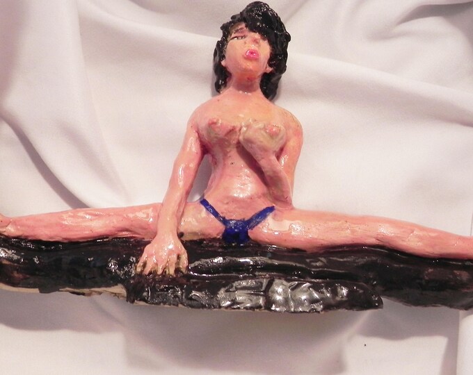 Handmade Ceramic Collective Sex Girl in a Split with Smoke-able Pipe ,Only Original Piece Handmade by Gennaro Rango, Original piece
