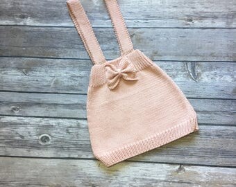 Organic cotton knitted baby skirt on straps 3-6m