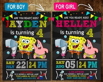SpongeBob Birthday Invitation. Sponge Bob Invitations. SpongeBob Invitation. SpongeBob Birthday Party. Sponge Bob Party. DIY