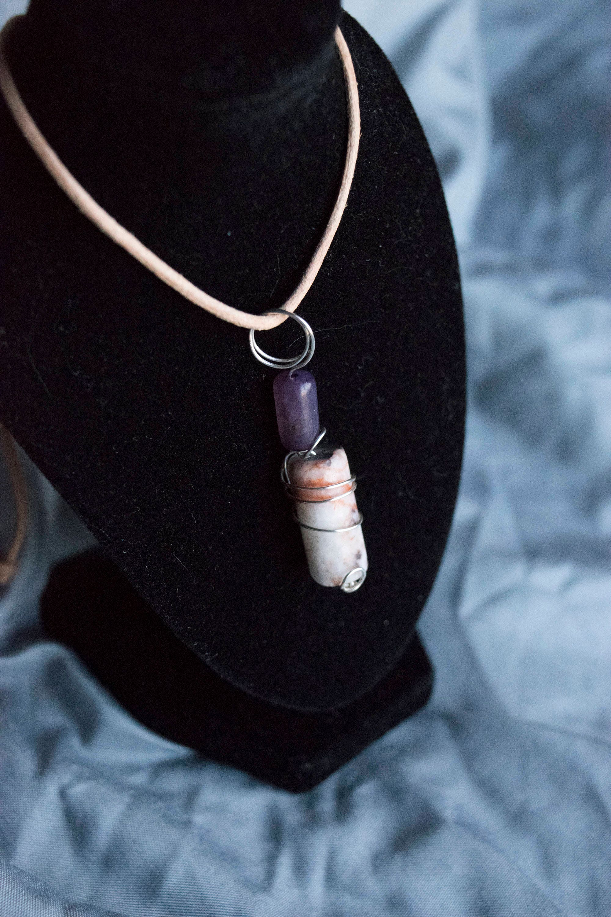 Suede Cord Necklace with Semi Precious Stones