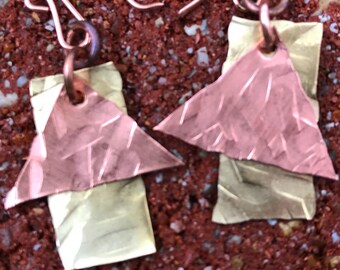 Mixed Metal Rectangle and Triangle Dangle Earrings