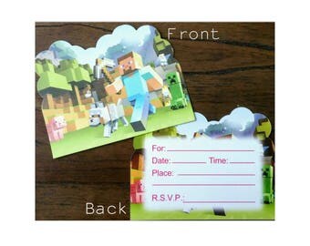 10pc. Minecraft Birthday Invitations ~ Party Supplies