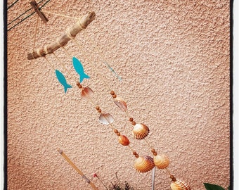 Suspension - Decoration Mobile driftwood and shells (blue fish)