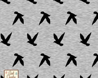 Bird Silhouette on Heather Grey Cotton Jersey Blend Knit Fabric **UK Seller**