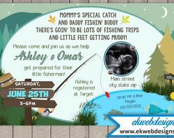 Custom Fishing Camping Baby Shower Invitation - Printable file - It's a Boy Baby Shower Invite with Sonogram