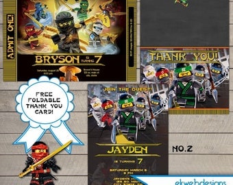 Lego Ninjago Birthday Invitation - Ninjago Movie Birthday Party Invitation -Lego Ninjago Printable Digital File- Free Thank you Card