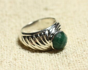 N121 - 925 sterling silver ring and stone - green Aventurine faceted round 9mm
