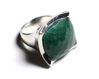 N222 - green Aventurine faceted 925 sterling silver ring square 20mm