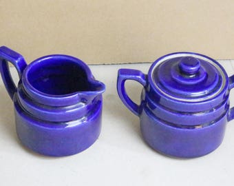 sugar & creamer, art deco, cobalt blue, Fraunfelter Ohio
