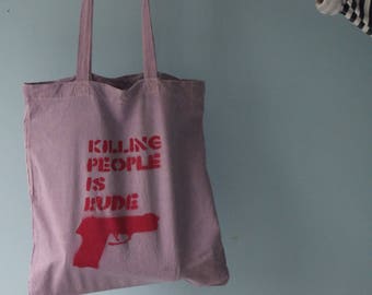Pink purple handpainted stencil tote bag