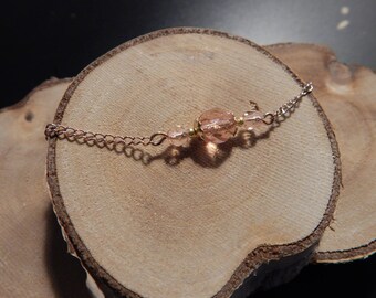 Bracelet gold tone pink and pale pink beads