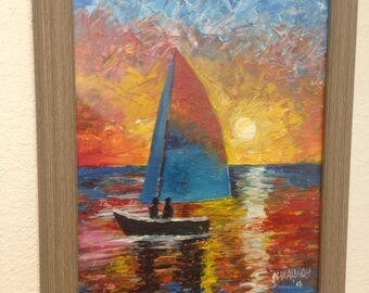 Palette Knife Sunset Sail Boat