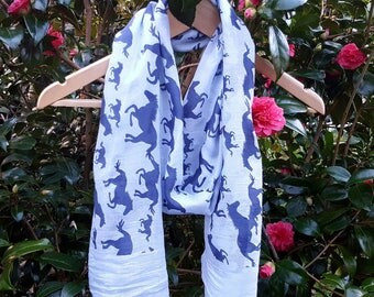 Horse Scarf|Horse Scarves|Equestrian Scarf|Blue Horse|Galloping Horse|Horse Lover Gift|Animal Print Scarf|Summer Scarf|Equestrian Style