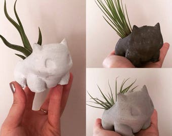 Handmade concrete bulbasaur Pokemon planter airplant | House plant pot cactus cacti succulent air plant pokemon gifts gift