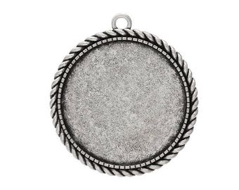 medium silver round cabochon 46 x 42 mm