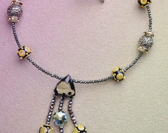 18kt Onyx Drusy necklace
