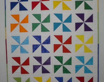 Handmade Pinwheels Baby Quilt, Patchwork Baby Quilt, Baby Shower Gift, Toddler Quilt, Baby Blanket, One of a Kind Quilt, Primary Colors